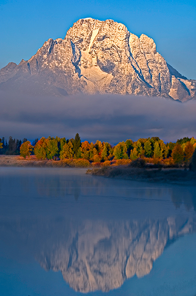 Mount Moran reflected in the Snake River from Oxbow Bend, Grand Teton National park, Wyoming