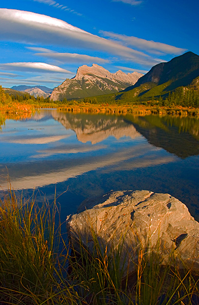 Vermilion Lakes with Mt. Rundle reflected in the background found just west of Banff, Alberta, Canada